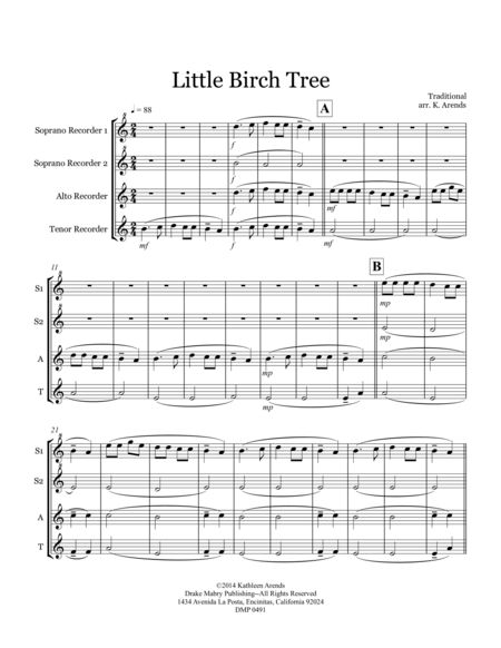 Free Sheet Music Little Birch Tree