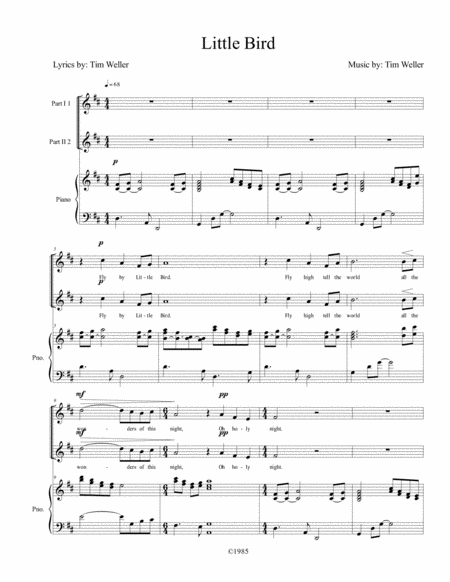 Little Bird Fly By 2 Part Sheet Music