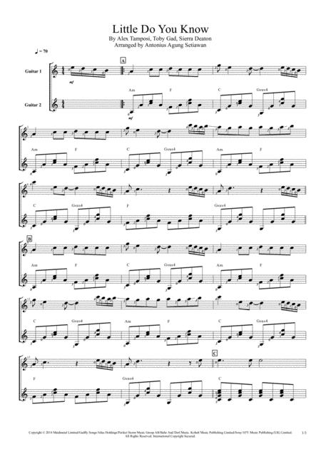 Little Do You Know Duet Guitar Score Sheet Music