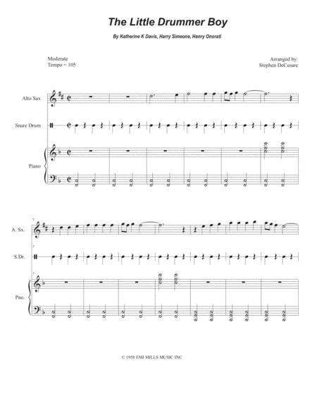 Free Sheet Music Little Drummer Boy For Alto Saxophone And Piano