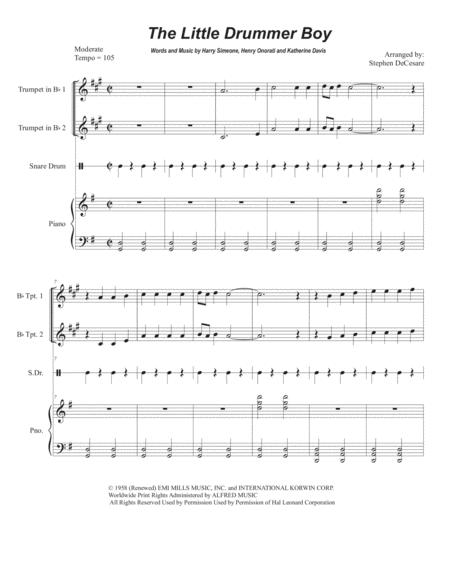 Free Sheet Music Little Drummer Boy For Brass Quartet And Piano Alternate Version