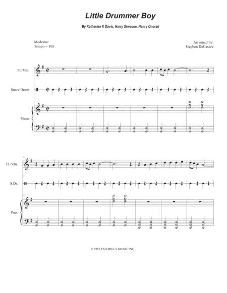 Free Sheet Music Little Drummer Boy For Flute Or Violin Solo And Piano