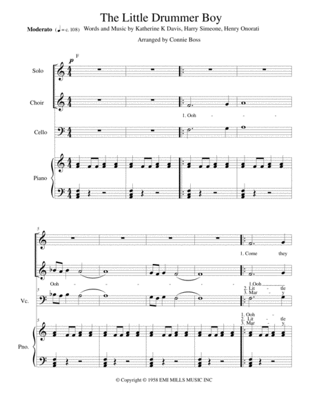 Little Drummer Boy With Cello And Piano Sheet Music