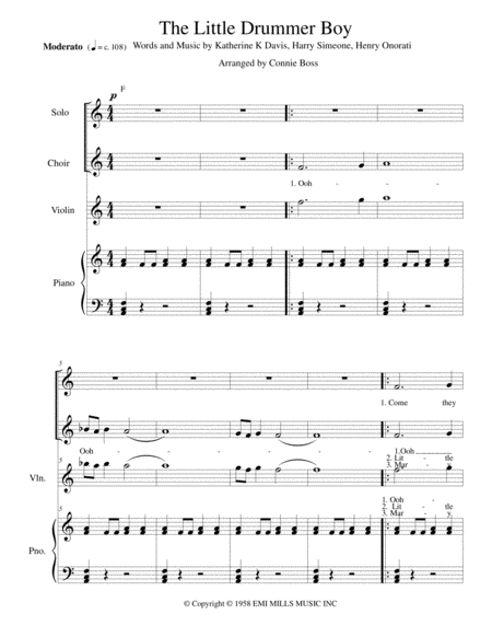 Little Drummer Boy With Violin And Piano Sheet Music