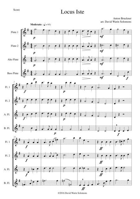 Locus Iste For Flute Quartet 2 Flutes Alto Flute And Bass Flute Sheet Music