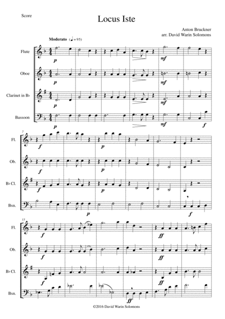 Locus Iste For Wind Quartet Sheet Music