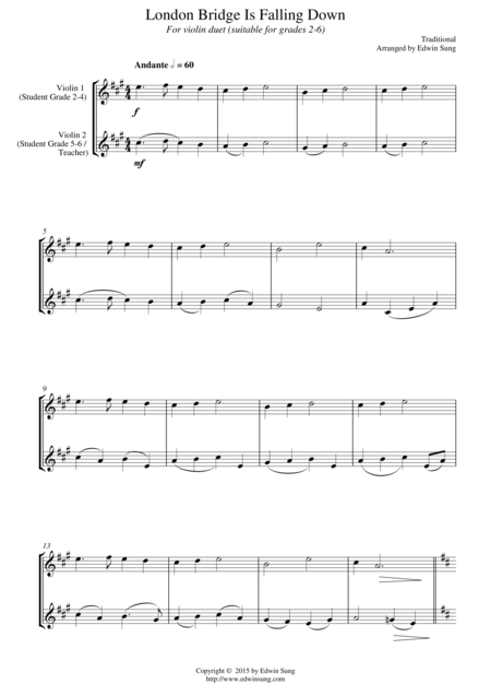 Free Sheet Music London Bridge Is Falling Down For Violin Duet Suitable For Grades 2 6