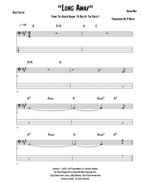 Long Away Bass Guitar Tab Sheet Music