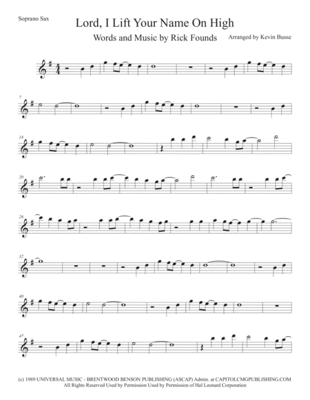 Lord I Lift Your Name On High Soprano Sax Sheet Music