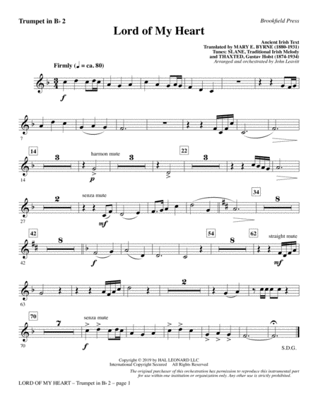 Lord Of My Heart Trumpet In Bb 2 Alt C Tpt 2 Sheet Music