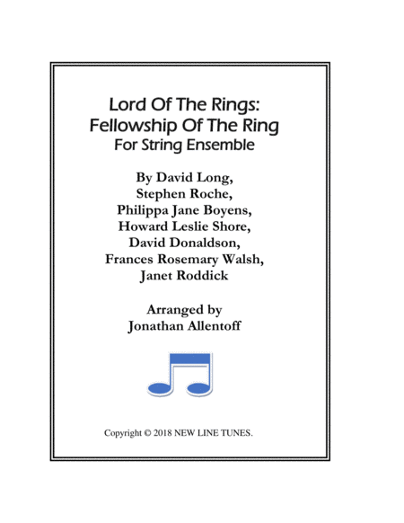 Lord Of The Rings Fellowship Of The Ring For String Ensemble Sheet Music