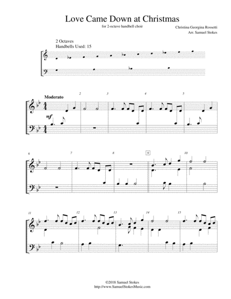 Love Came Down At Christmas For 2 Octave Handbell Choir Sheet Music