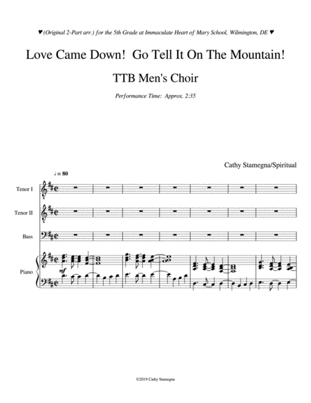 Love Came Down Go Tell It On The Mountain Ttb Sheet Music