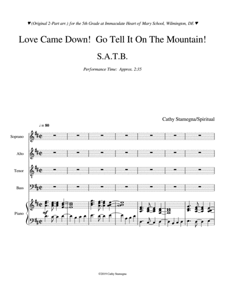 Love Came Down Go Tell It On The Mountains At B Sheet Music