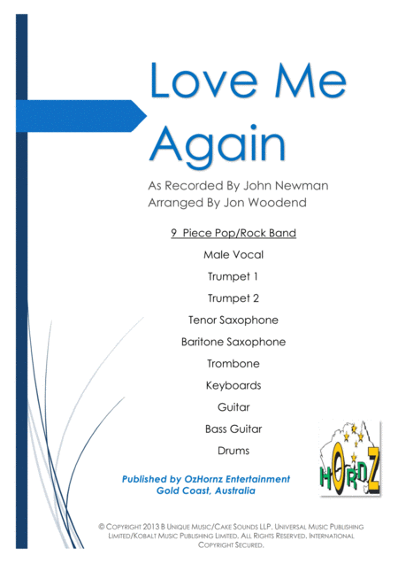 Love Me Again 9 Piece Pop Rock Band Sheet Music