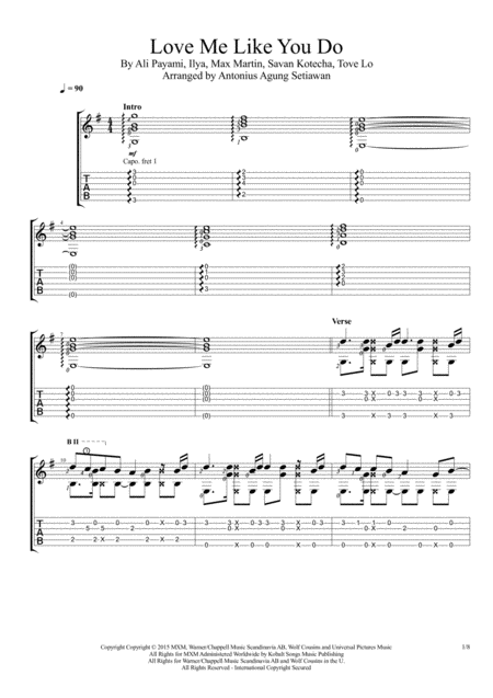 Love Me Like You Do Fingerstyle Guitar Solo Sheet Music