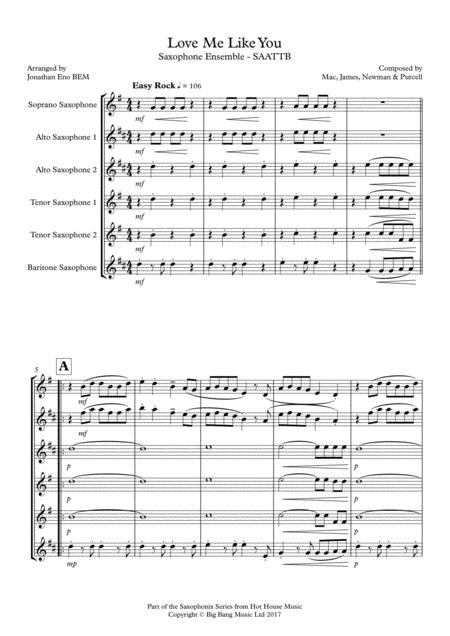 Love Me Like You Little Mix Saxophone Ensemble Saattb Sheet Music