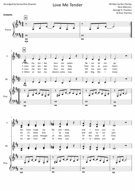 Love Me Tender 2 Part Choral Sheet Music