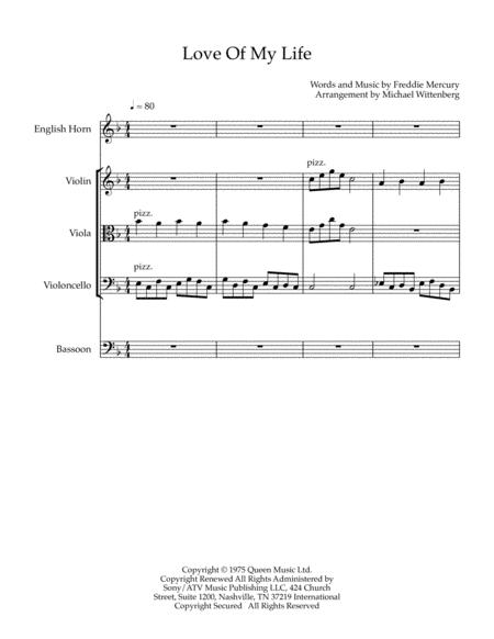 Love Of My Life Arranged For English Horn Strings And Bassoon Sheet Music