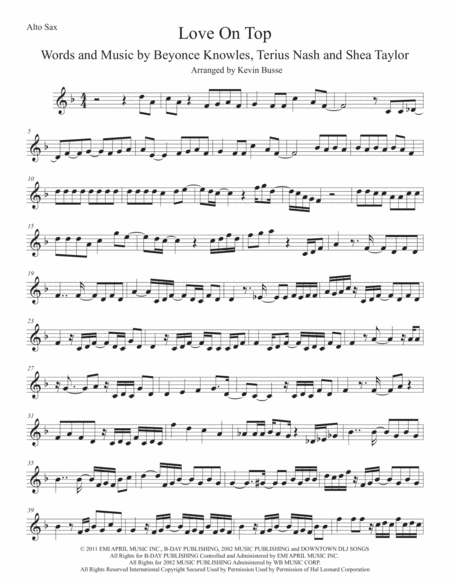 Love On Top Alto Sax Sheet Music