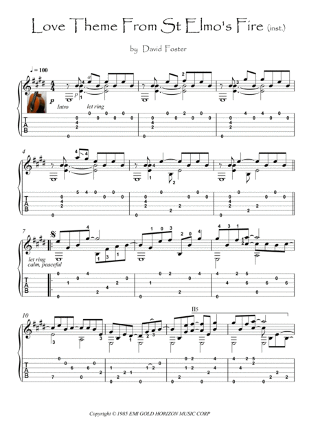 Free Sheet Music Love Theme From St Elmos Fire Fingerstyle Guitar