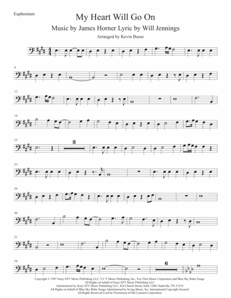 Free Sheet Music Love Theme From Titanic Original Key Euphonium
