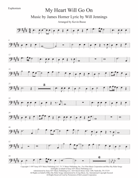 Love Theme From Titanic Original Key Euphonium Sheet Music