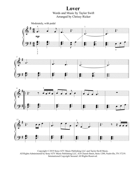 Lover Easy Piano Sheet Music