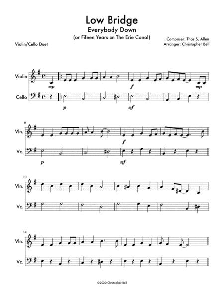 Low Bridge Fifteen Miles On The Erie Canal Violin Cello Duet Sheet Music