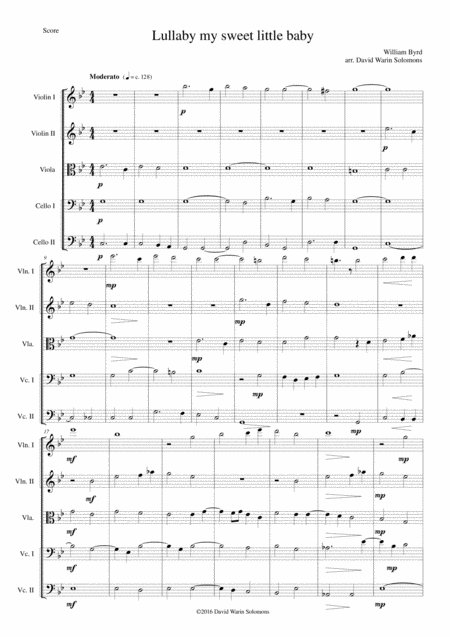 Lullaby My Sweet Little Baby For String Quintet 2 Violins Viola 2 Cellos Sheet Music