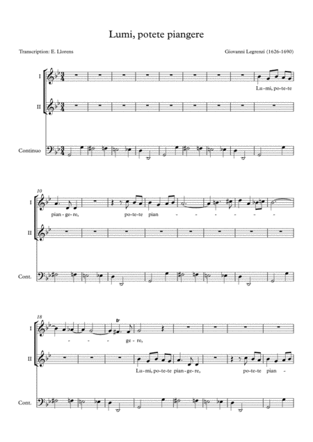 Free Sheet Music Lumi Potete Piangere