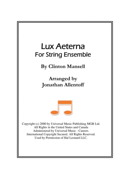 Lux Aeterna For String Ensemble Sheet Music