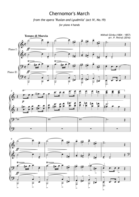 Free Sheet Music M Glinka Chernomors March From The Opera Ruslan And Lyudmila For Piano 4 Hands