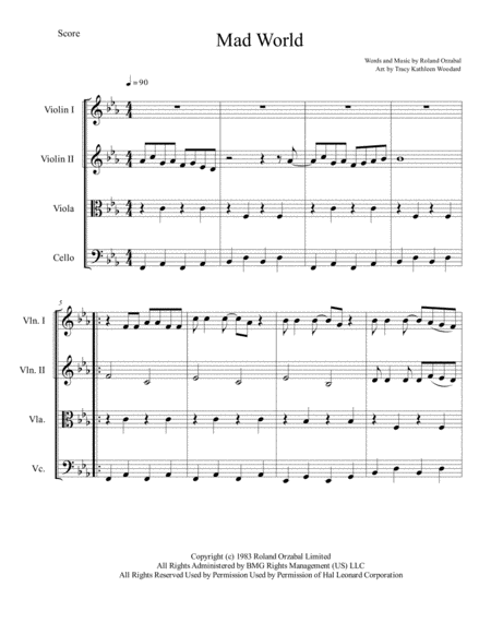 Mad World String Quartet Sheet Music