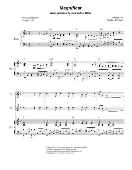 Magnificat For Woodwind Quartet And Piano Sheet Music