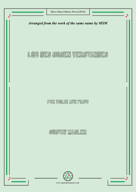 Free Sheet Music Mahler Lob Des Hohen Verstandes For Violin And Piano