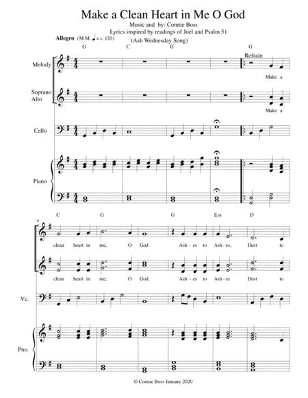 Free Sheet Music Make A Clean Heart In Me O God Cello Trio And Piano