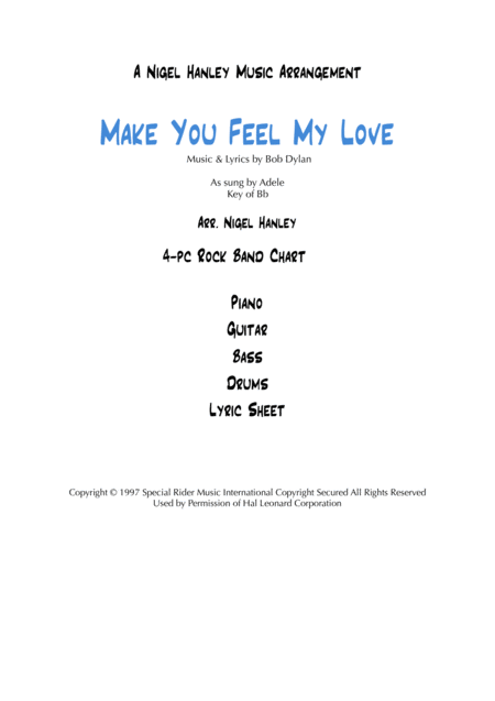 Make You Feel My Love 4pc Pop Band Chart In Bb Sheet Music