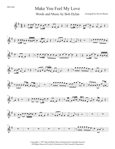 Free Sheet Music Make You Feel My Love Alto Sax Original Key