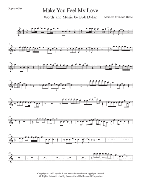 Make You Feel My Love Soprano Sax Original Key Sheet Music