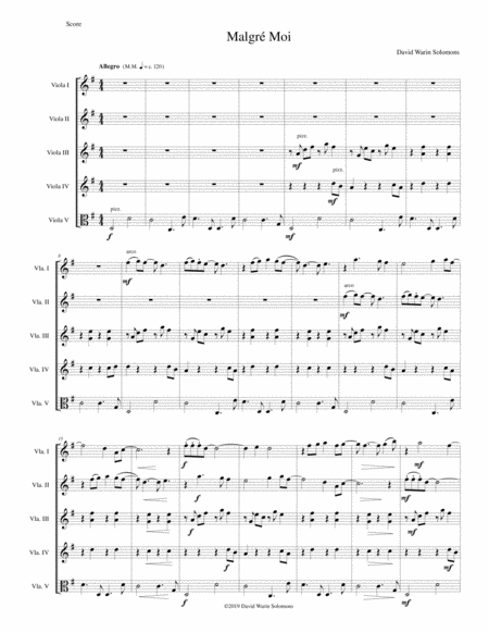 Malgr Moi For 5 Violas Sheet Music