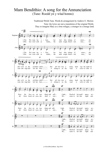 Free Sheet Music Mam Bendithio Blessed Mother English Words