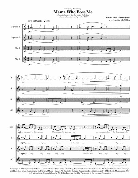 Free Sheet Music Mama Who Bore Me