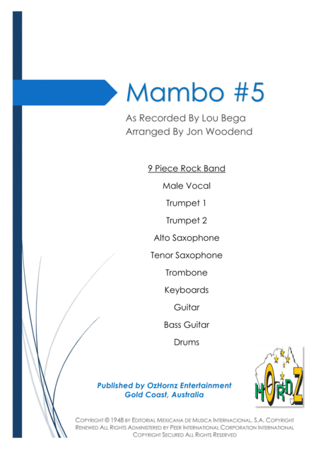 Mambo 5 9 Piece Pop Rock Band Sheet Music