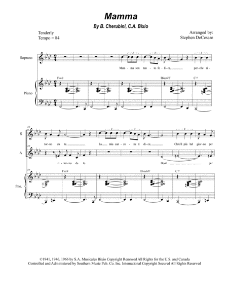 Free Sheet Music Mamma Duet For Soprano And Alto Solo