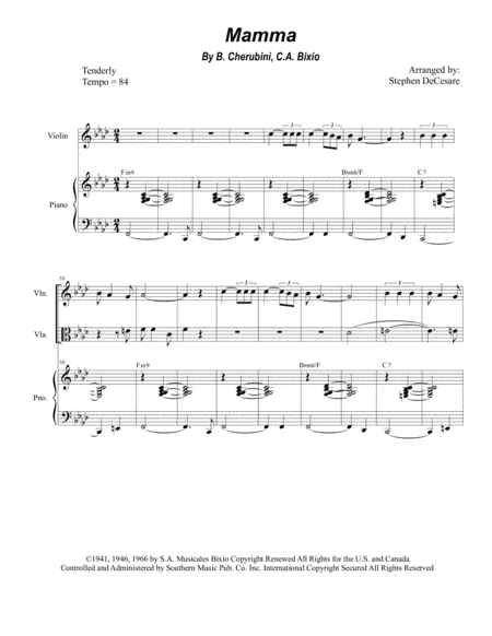 Free Sheet Music Mamma Duet For Violin And Viola
