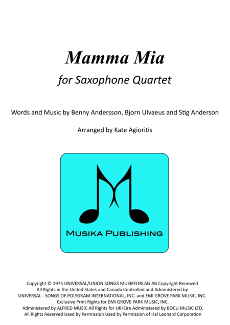 Free Sheet Music Mamma Mia For Saxophone Quartet