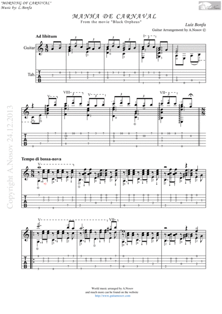 Free Sheet Music Manha De Carnaval Sheet Music For Guitar