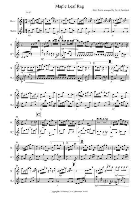 Maple Leaf Rag For Flute Duet Sheet Music