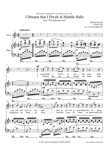 Marble Halls From The Bohemian Girl Voice Fma Piano Sheet Music